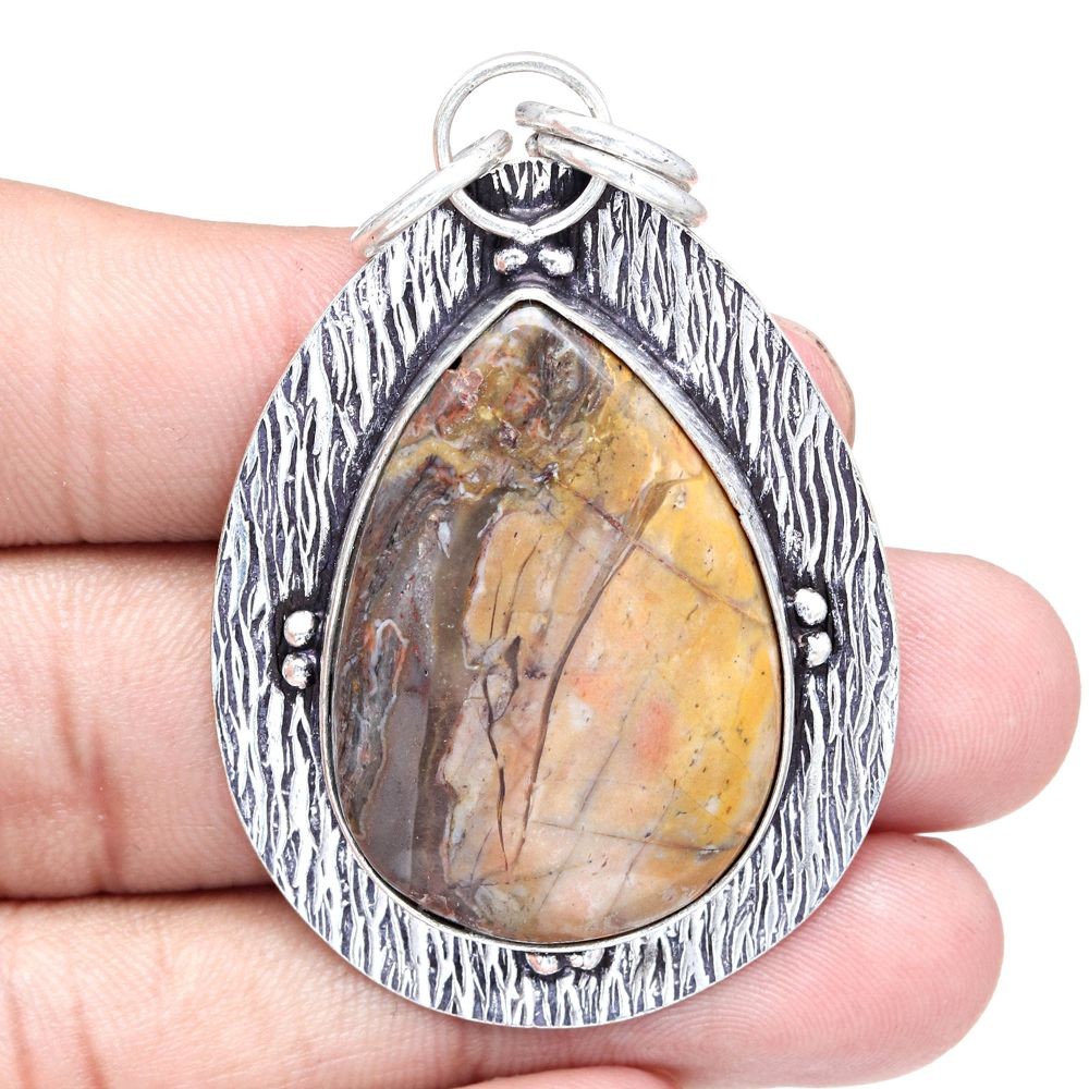 Jasper Gemstone Silver Pendant Mother's Day Jewelry Gift 2.25