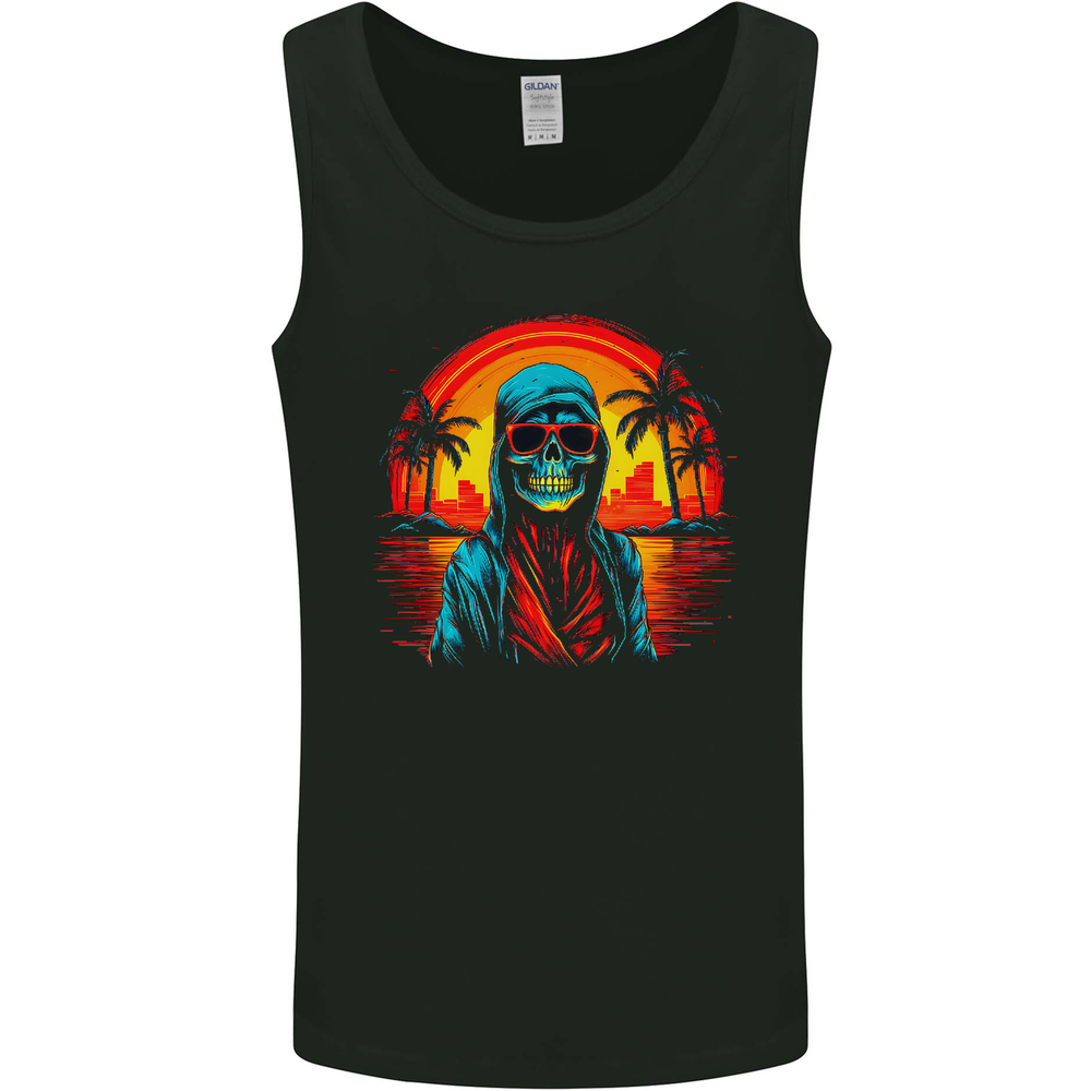 A Retrowave Skeleton Holiday Sunset Skull Mens Vest Tank Top