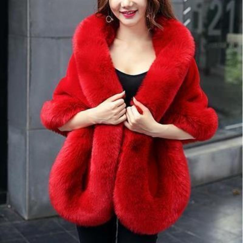 Faux Mink Fur Shawl Jacket with Rabbit Hair Collar Leopard Print Cape for Women