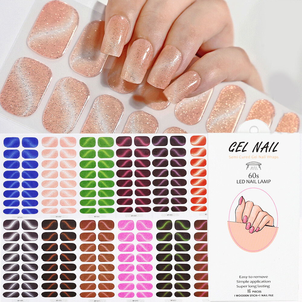 Full Cover Wraps Gel Nail Sticker UV Lamp Semi-Cured French Patch Long Lasting