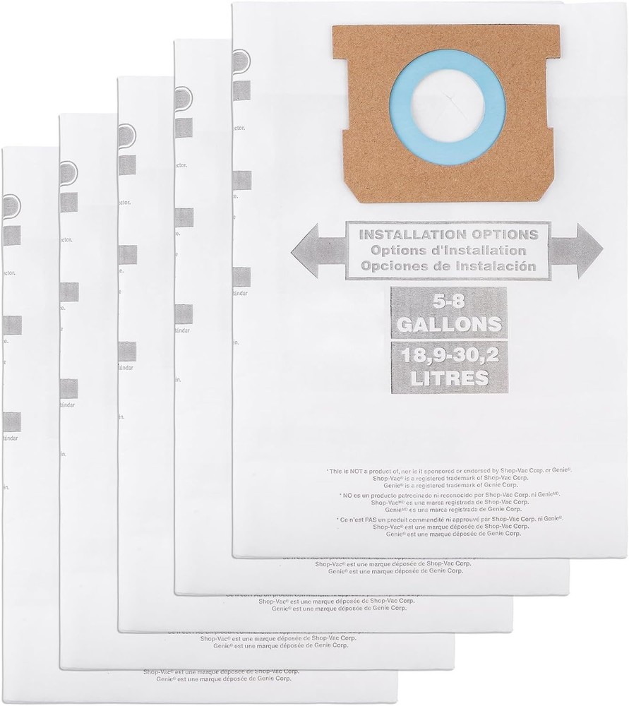 5x HEPA Filter Bags for Shop Vac 5 6 8 Gallon 90661 Deluxe Filtration