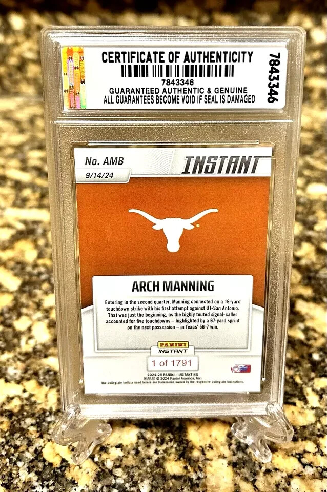 Presale ARCH MANNING TEXAS LONGHORNS 2024 Panini GRADED GEM-MT 10 CARD #AMB-image