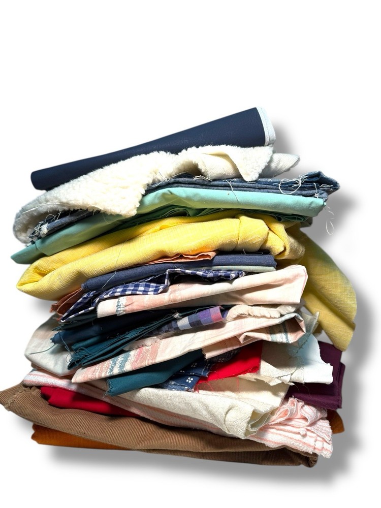 15.5 Lbs LOT Vintage Fabric Scraps Pieces Cotton Leather Corduroy Pattern Print