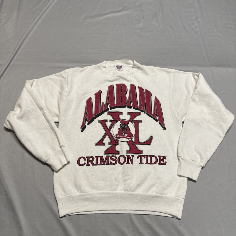 Men's Vintage University Of Alabama Crimson Tide White Crewneck Large