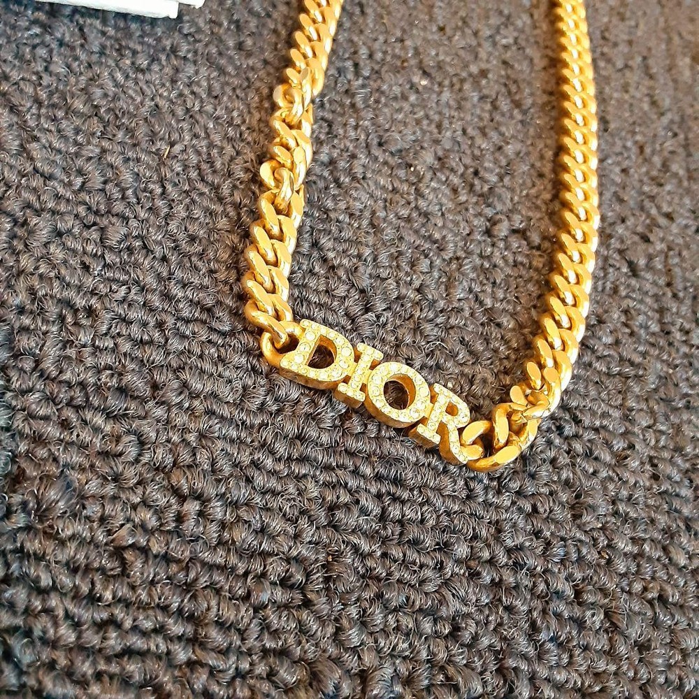 Christian Dior Gold Glitter Necklace With Gift Box