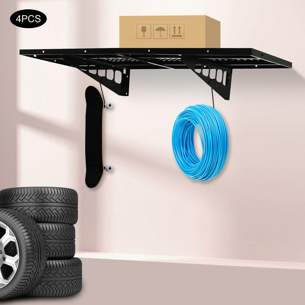 Garage Floating Shelves Wall Mounted Storage 4pc 4x1.7ft Holds 560lbs Heavy Duty