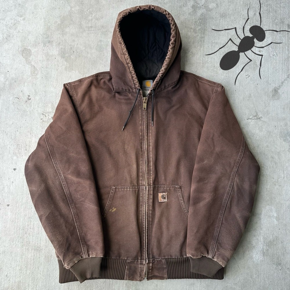 Vintage Y2K dark brown Carhartt quilted hooded work wear jacket