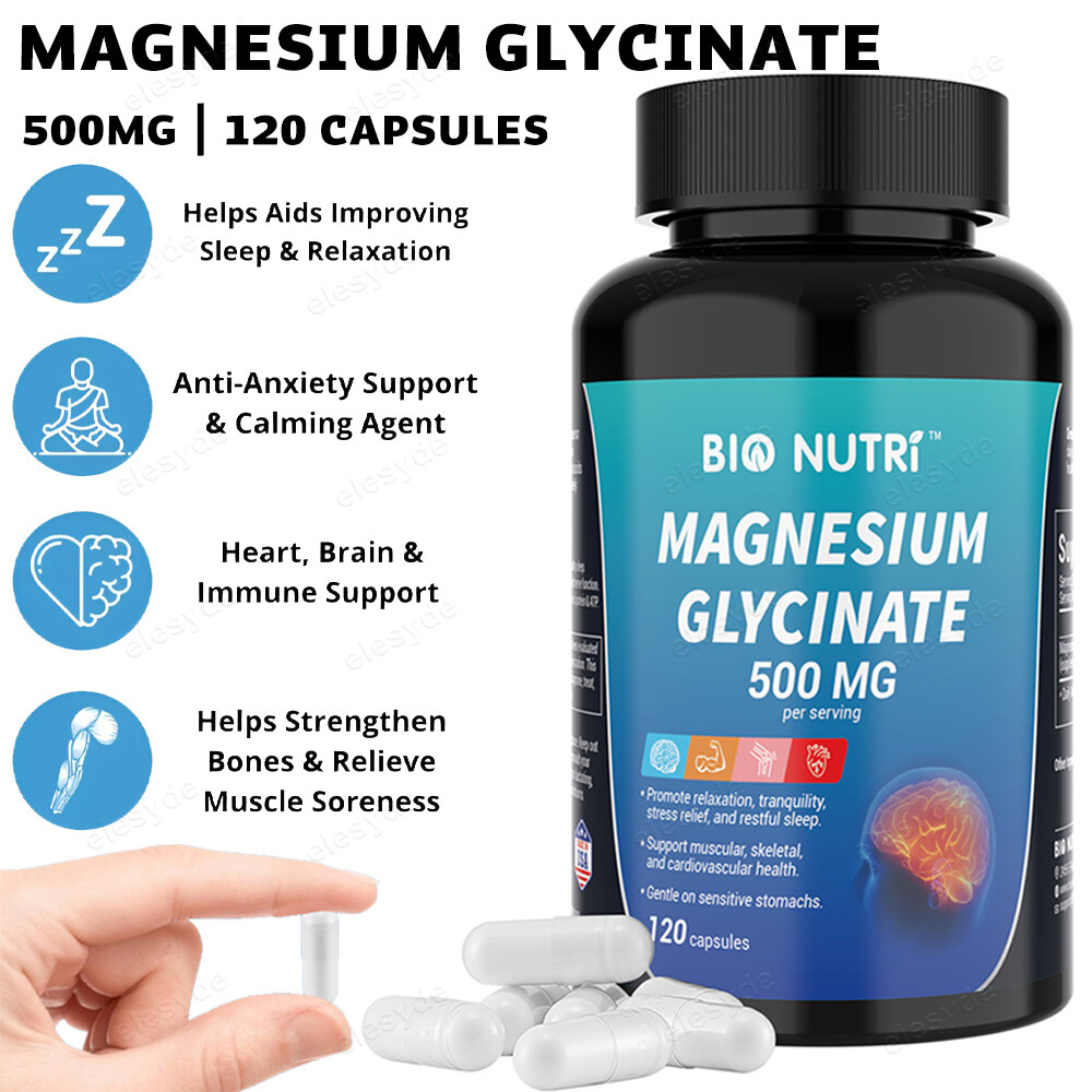 Magnesium Glycinate 500mg High Absorption,Improved Sleep,Stress & Anxiety Relief