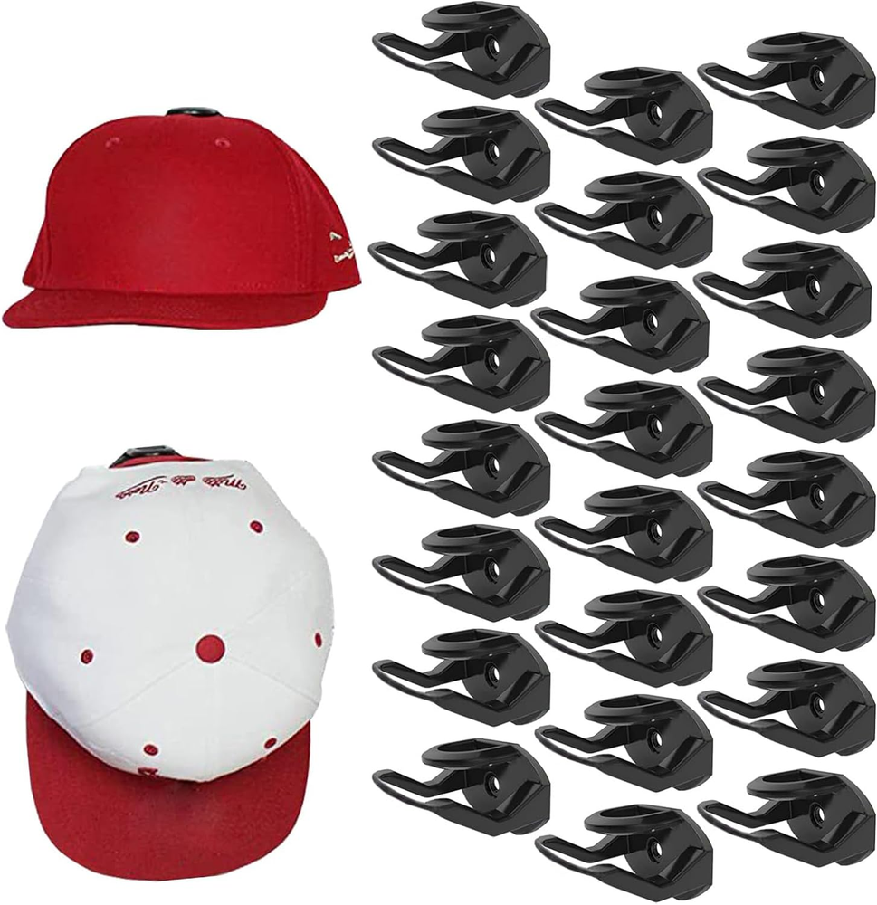 24 Pack Adhesive Hat Hooks for Wall，Hat Rack for Baseball Caps, Hat Hangers for