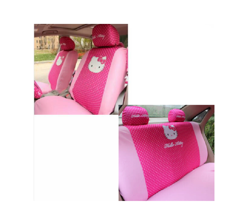 New Sanrio HOT PINK Hello Kitty Front and Back Car Seat Covers Headrest Covers