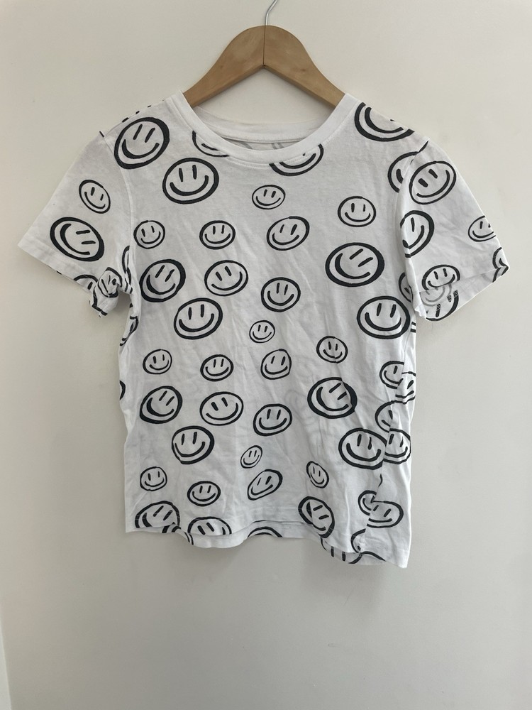 Brooklyn Cloth Co. Kids Boys Smiley Face 100% Cotton Short Sleeve Shirt White M