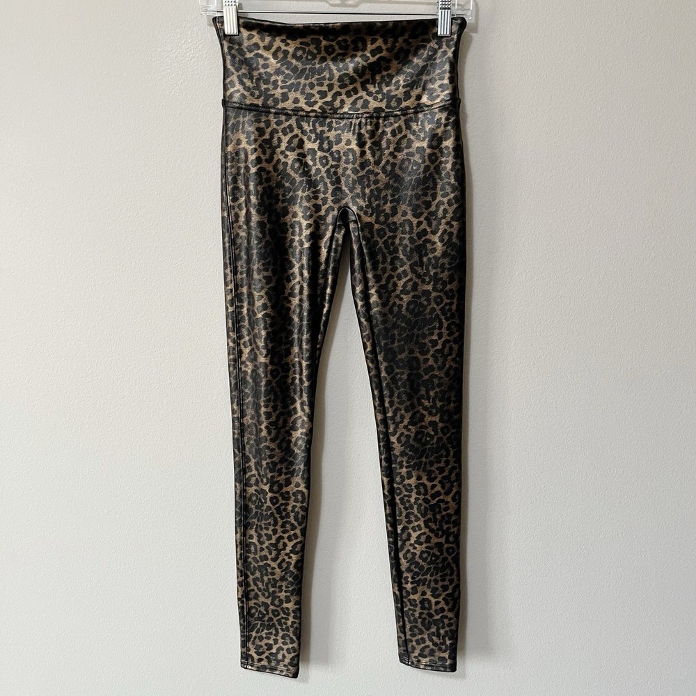 Spanx Faux Leather Leopard Leggings Leopard Shine Size Medium Animal Print