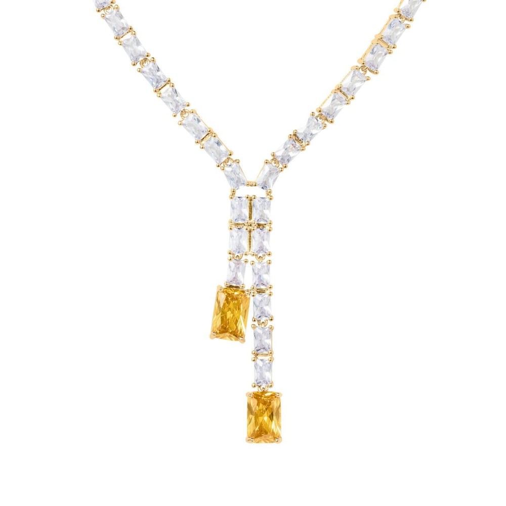 10 Carat Emerald Cut Simulated Citrine Tennis Necklace in 14k Gold Plated