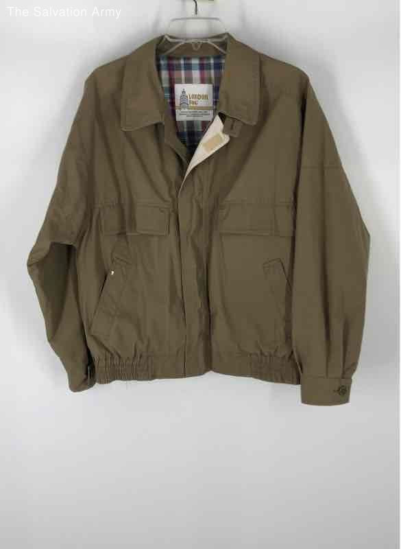 London Fog Men’s Tan Bomber Jacket with Front Pockets Size M Long Sleeve Collared Style