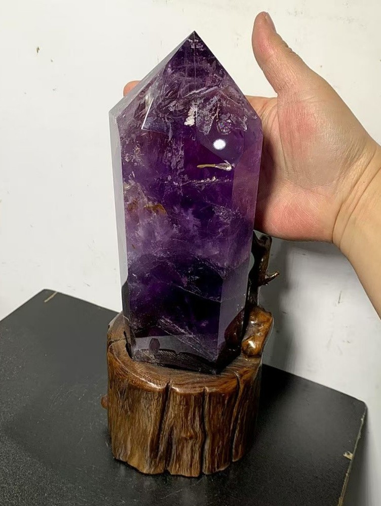 5.91LB Natural Amethyst Quartz Crystal Obelisk Point Wand Healing Decor + Stand