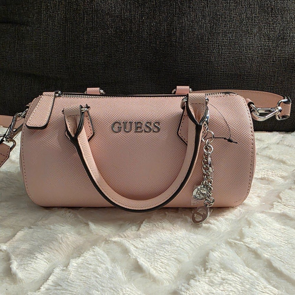 Guess Anessa Pink rose petal Gold Purse Satchel Barrel Bag Flap Crossbody NWT !
