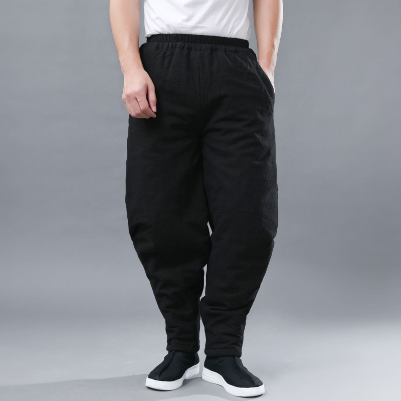 Winter Chinese Cotton Trousers for Men Retro Elastic Waist Comfortable Warm Casual Pants