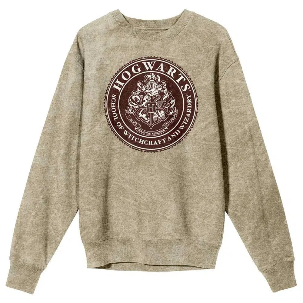 Harry Potter Hogwarts Crest Washed Tan Unisex Sweatshirt by Bioworld