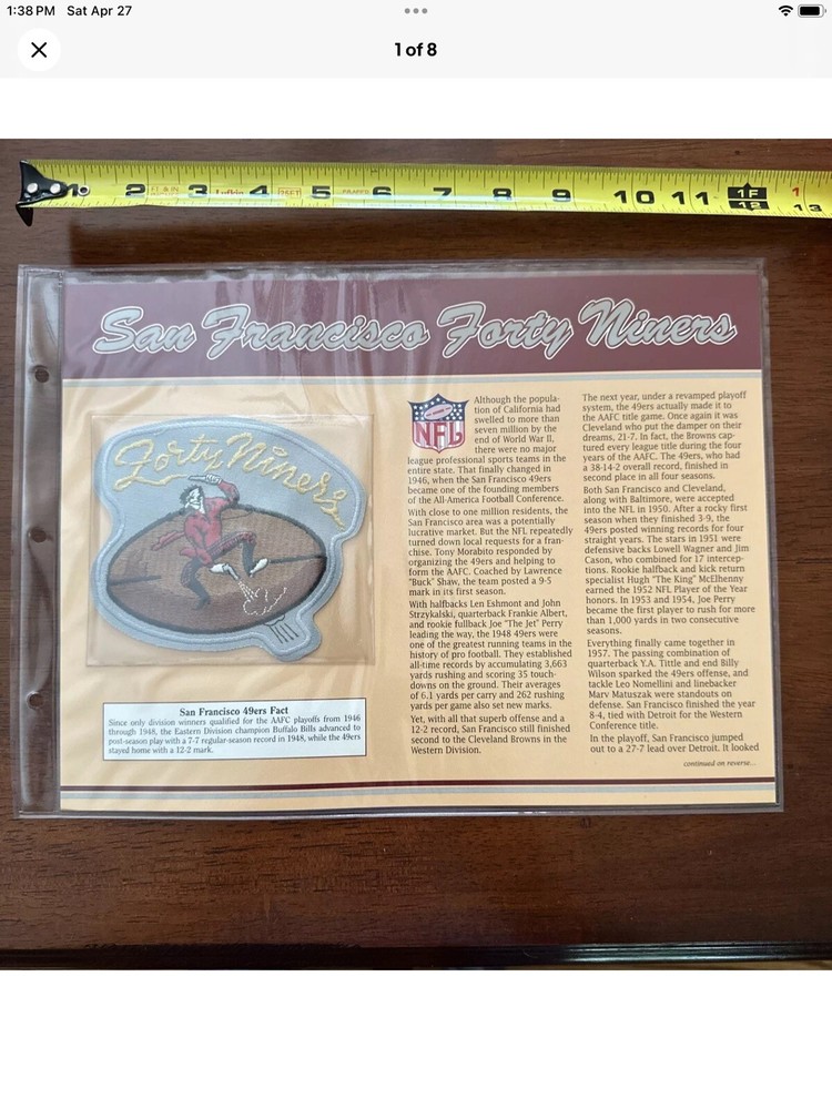 SAN FRANCISCO FORTY NINERS Willabee & Ward NFL GOLDEN AGE FOOTBALL PATCH ~ 49ers