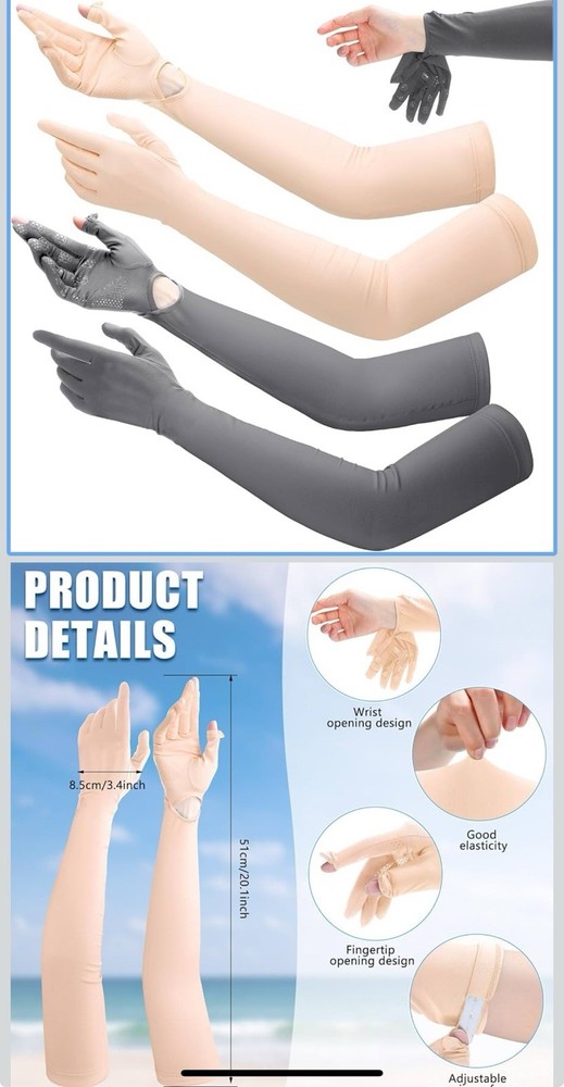 Yahenda 2 Pairs Women UV Protection Long Sleeve Sun Gloves