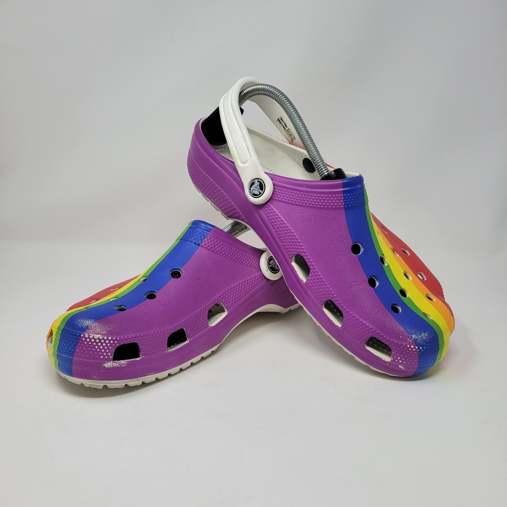 Crocs Unisex Size 10/12 Rainbow Multi Pride Clog Slip-On Shoes