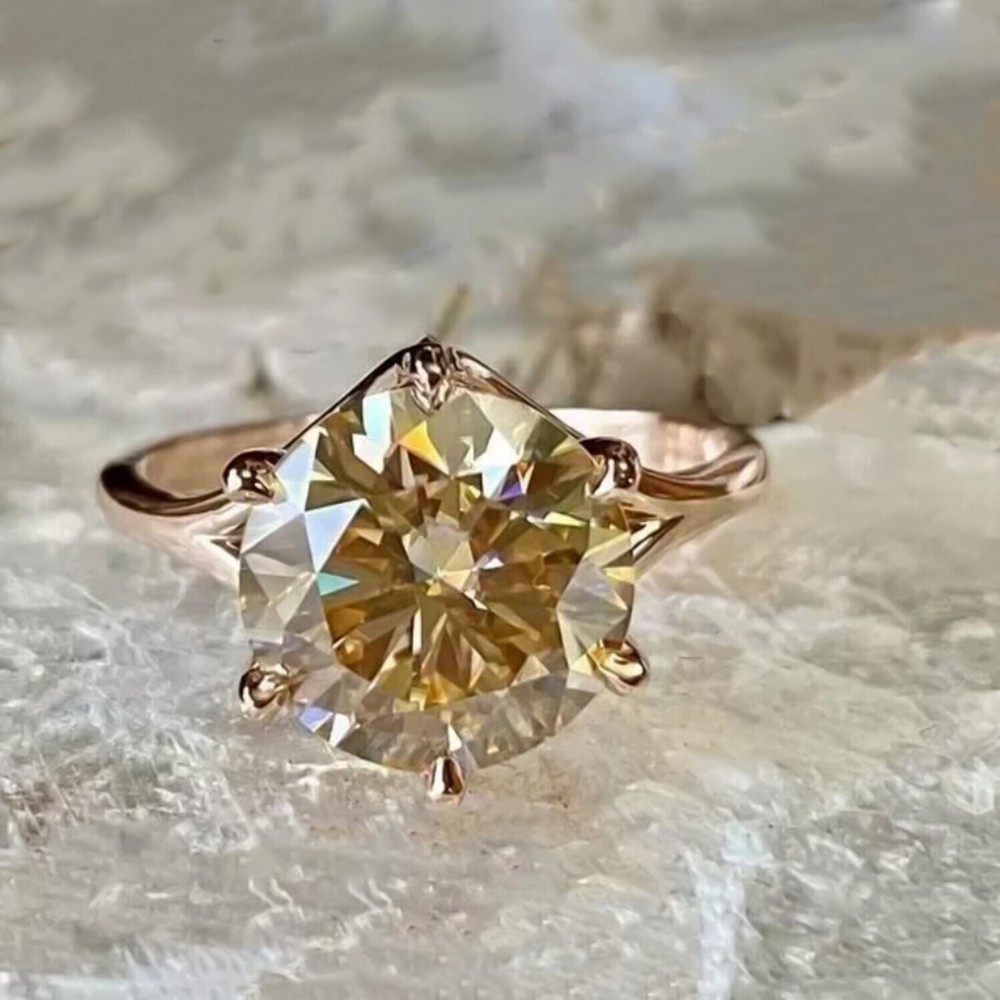 RARE 11 Ct Champagne Treated Diamond Ring in Certified 925 Sterling Silver