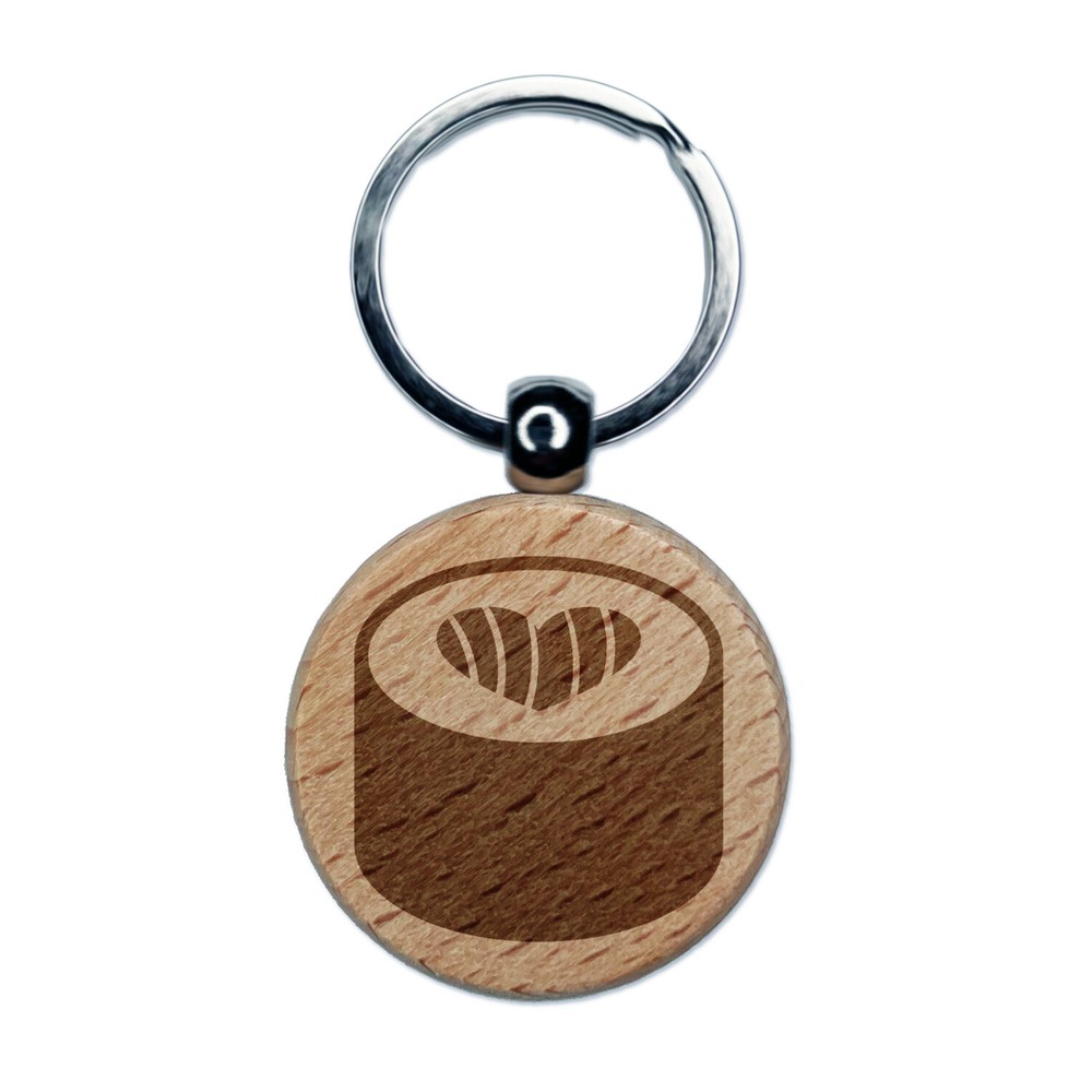 Sushi Roll with Heart Engraved Wood Round Keychain Tag Charm