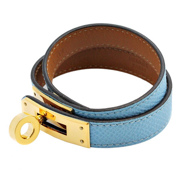 Hermes Kelly Double Tour Bracelet Epsom Gold HW Celeste T2 U Engraved 2773  