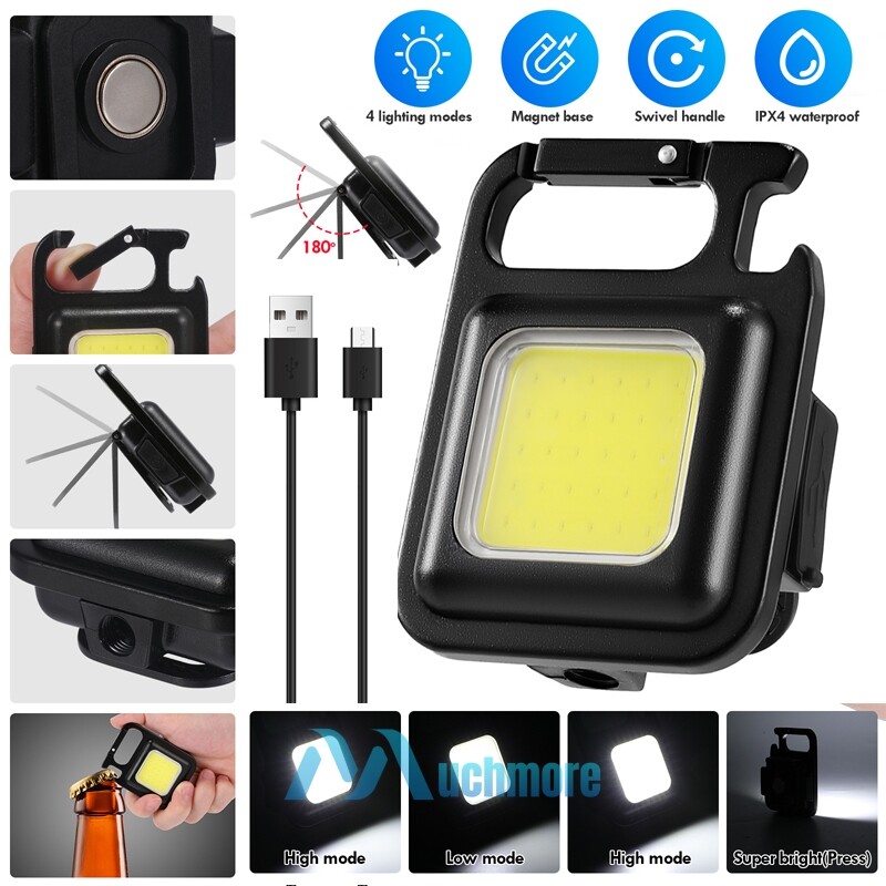 Mini Rechargeable COB LED Keychain Flashlight for Hiking and Emergency SOS