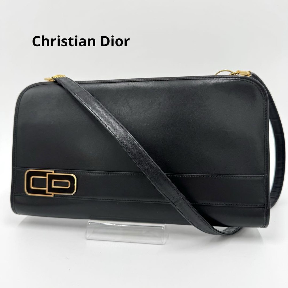 Christian Dior Leather Shoulder Bag Black Authentic Classic Crossbody