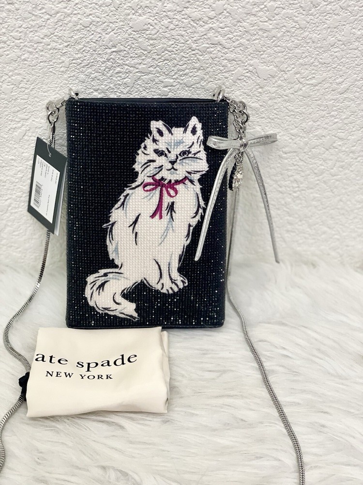 Kate Spade Whiskers Cat Crystal NS North South Crossbody Bag KI711 W Dust Bag