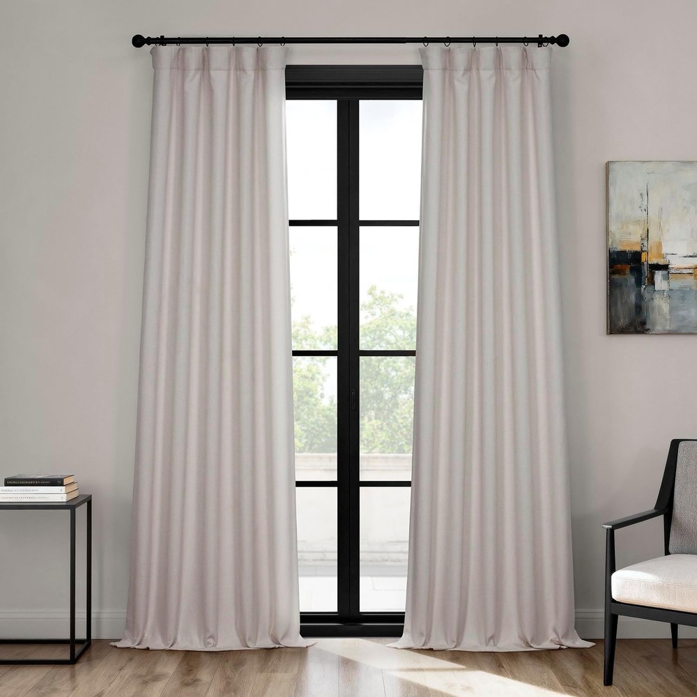 Faux Linen Curtains for Living Room (1 Panel) - 50W X 84L - Textured Room Darken
