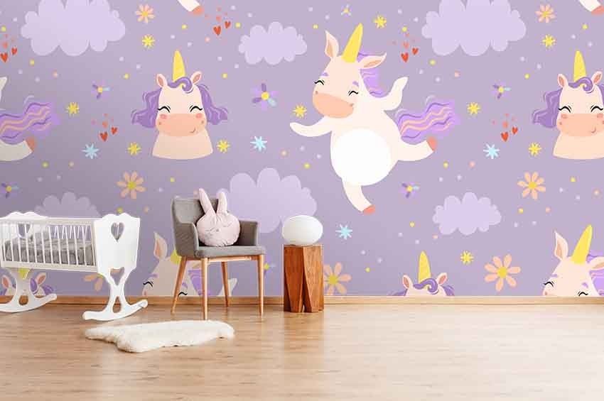 3D Unicorns Clouds Cartoon Pattern Wall Murals Wallpaper Murals Wall Sticker