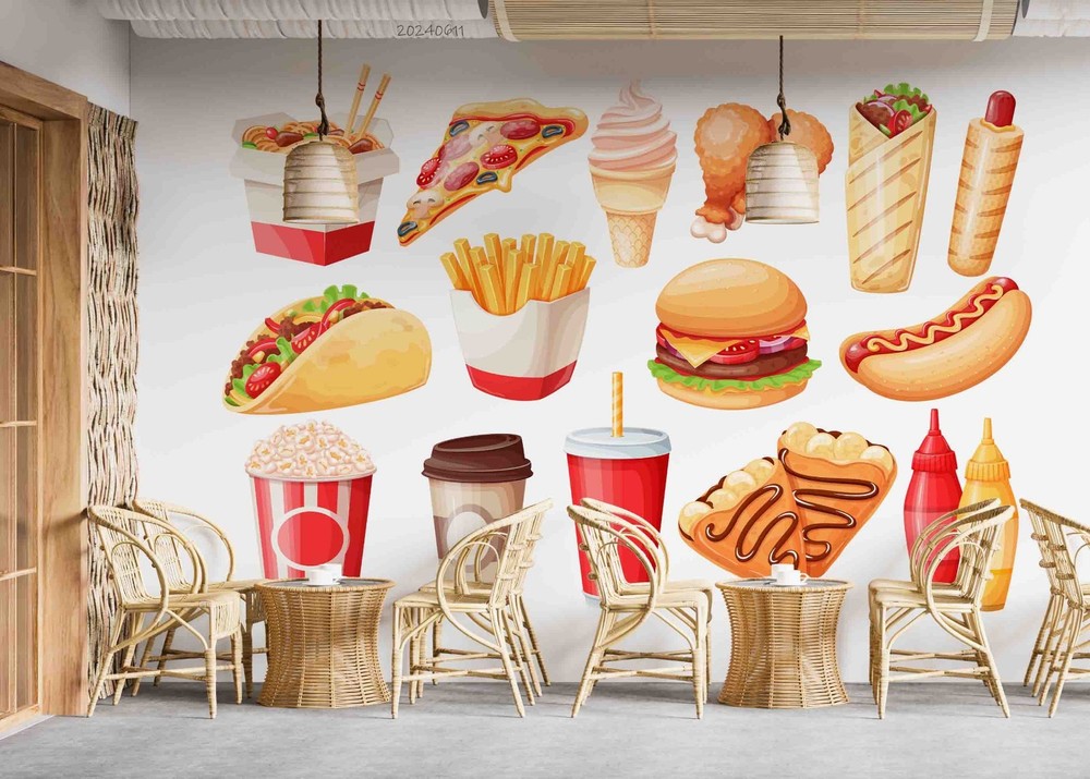 3D Fast Food Illustration Wall Murals Wallpaper Murals Wall Sticker 19