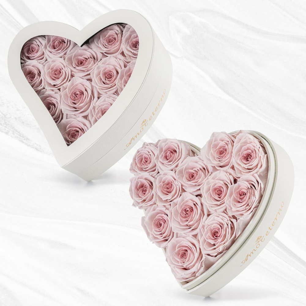 13-Piece Forever Preserved Roses in Heart-Shaped Leather Box, Perfect Gift
