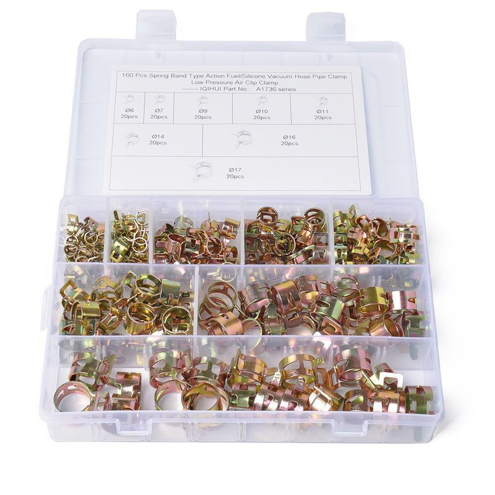 160PCS 8-Size Universal Car SUV Fuel Line Hose Clip Clamp Fastener Kit for Air Water Pipes