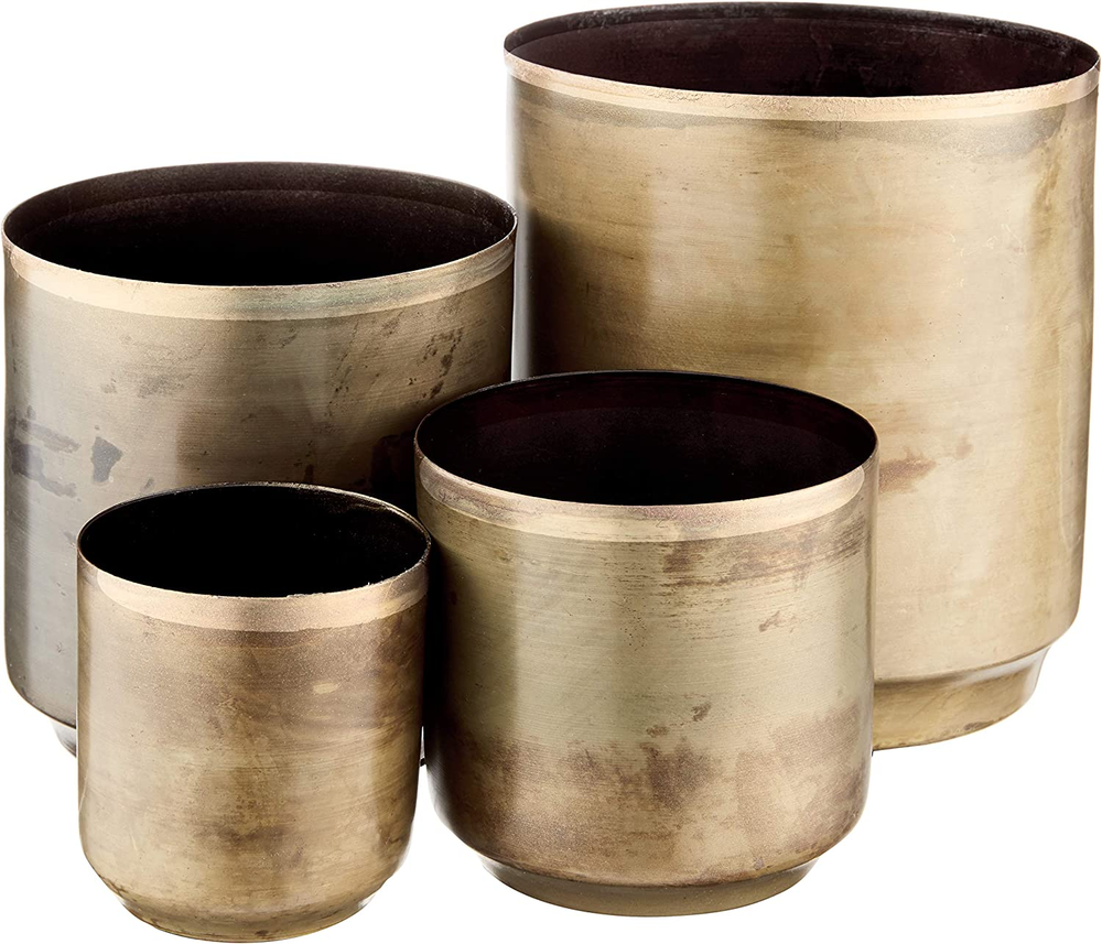 NDE1090 Set of Aged Finish Metal Flower Pots, One Size, Brass