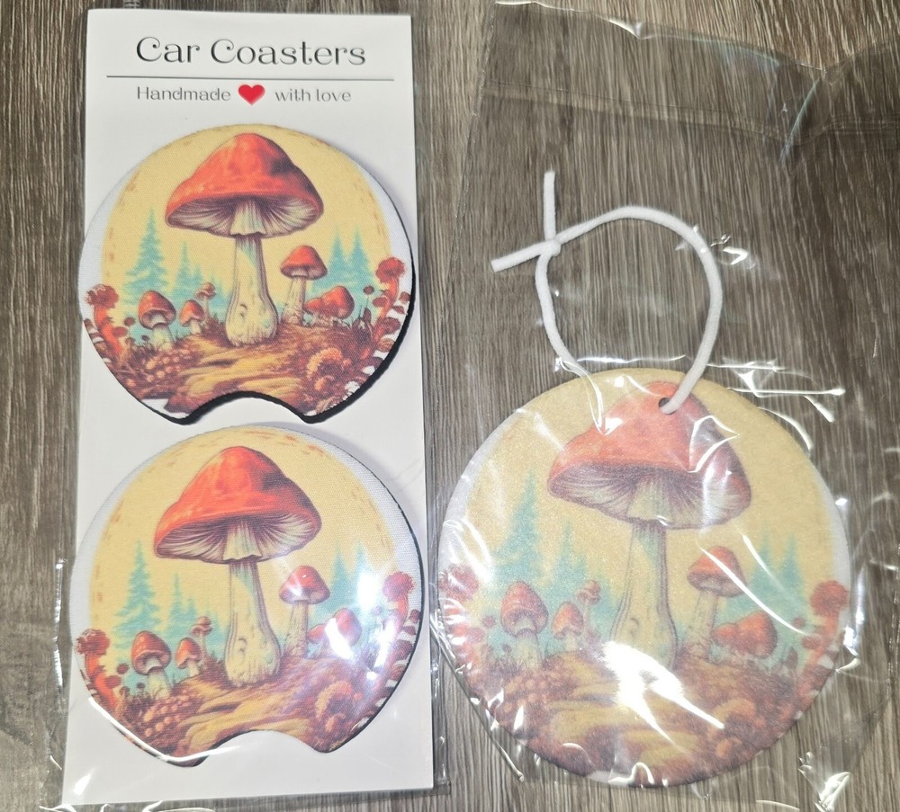 Mushroom car coaster with reuseable air freshener for your car or office, Plants