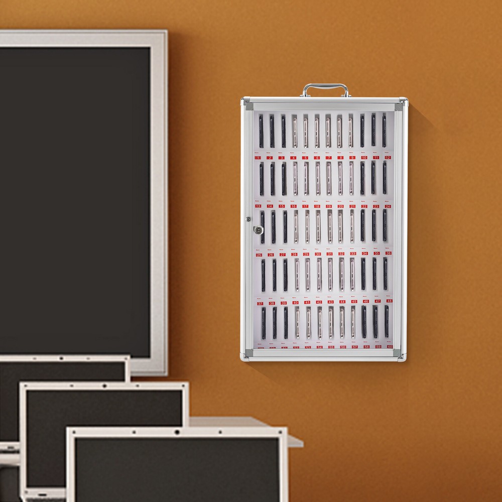 Compact 60-Slot Aluminum Alloy Mobile Phone Storage Cabinet with Hand Carry