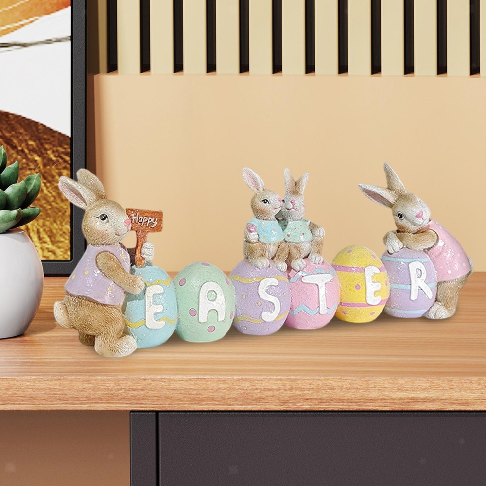 Easter Egg Statue Resin Cute Easter Bunny Figurine for Indoor Home Bedroom