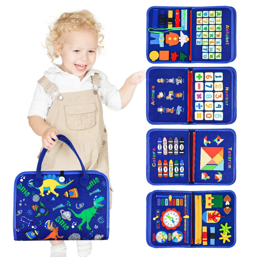 Quanquer 8 in 1 Busy Board Montessori Toys for 1 2 3 Year Old Busy Book Senso...