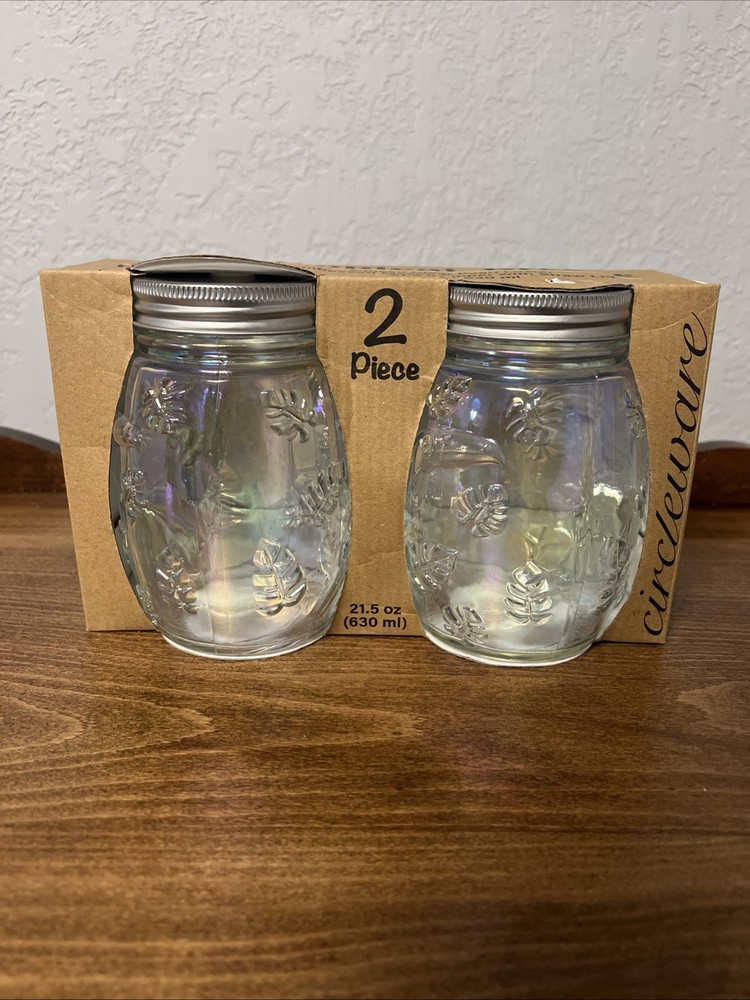 Tropical Breeze 2 Piece Clear Pearl Luster Embossed Mason Sipper With Straw Lid