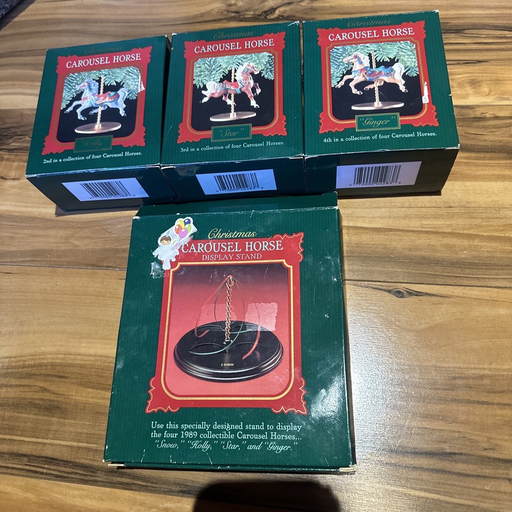 Hallmark Christmas Carousel Series 1989 Horses and Display stand Missing Snow