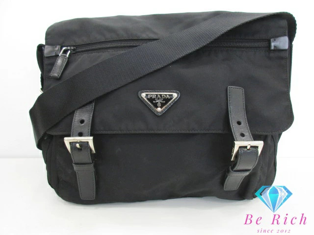Prada Y0810 Messenger Bag Black Nylon Logo Crossbody for Men Bt6671