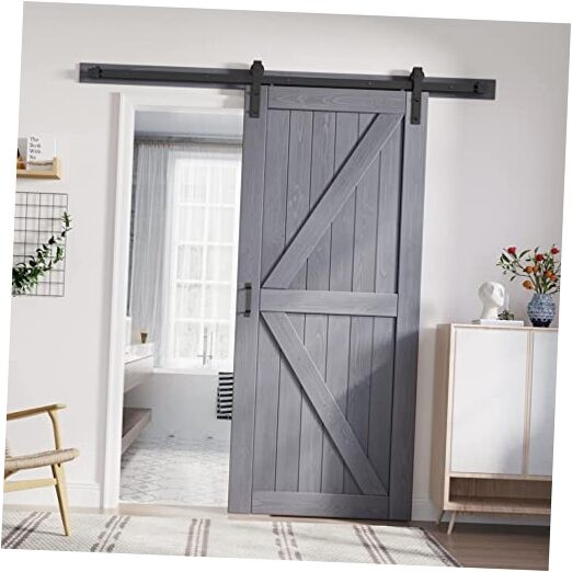 36x84 Inch Gray Barn Door Slab with 6.6FT Hardware Kit