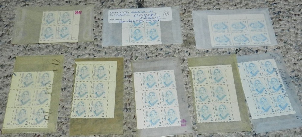 Unused Stamp lot 8 Scott #2169 Mary Lyon 2 cent Plate Blocks