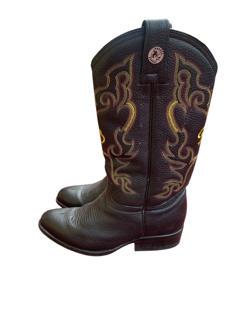 Vintage Rogers Black Leather Embroidered Cowboy Boots Size 9 Western Style