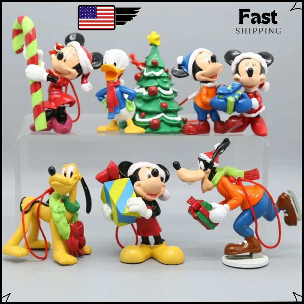 6Pcs Disney Mickey & Friends Christmas Ornaments Set Anime Model Collection Toy