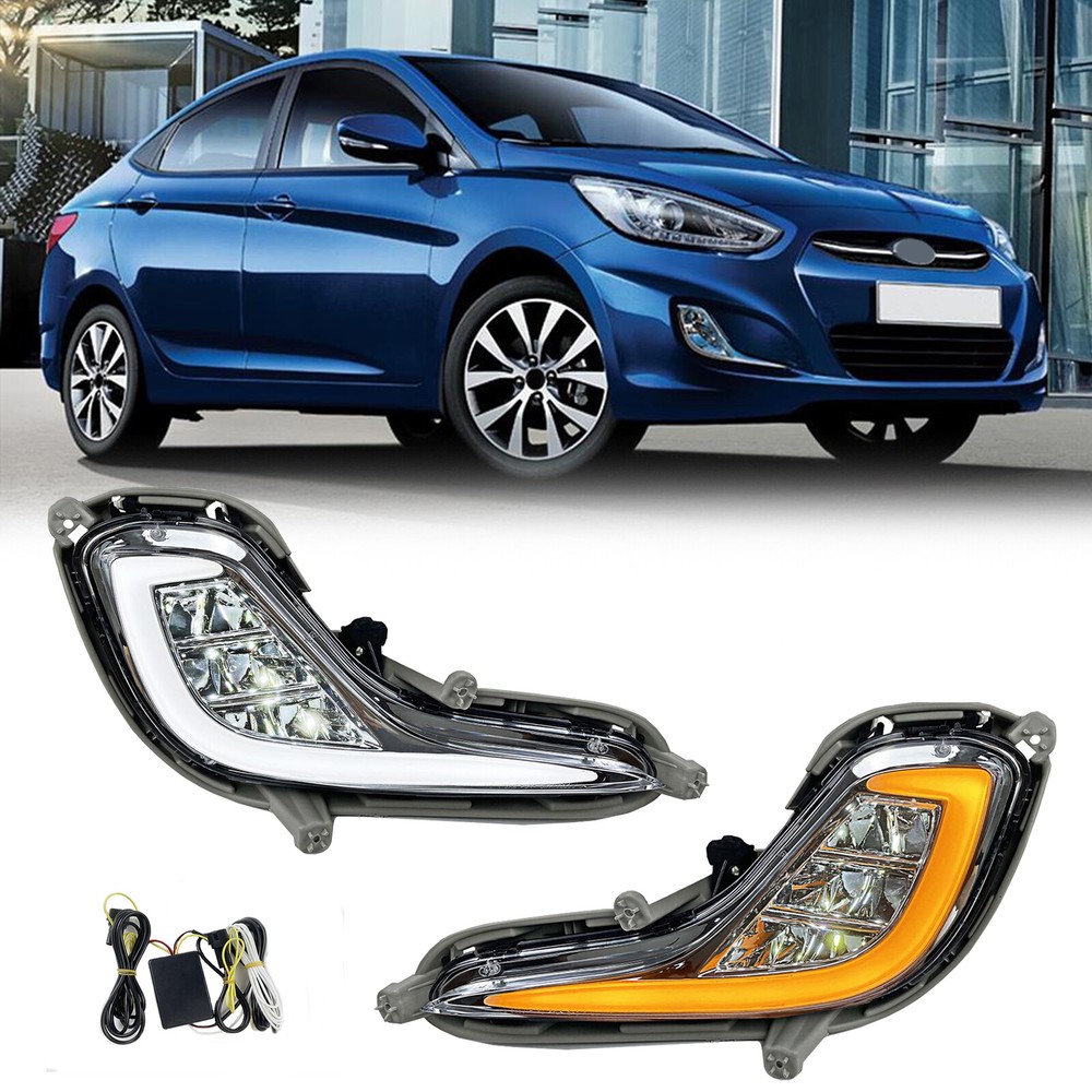 Fog Lights LED Front Bumper Lamps For 2012-2017 Hyundai Accent with DRL+Wiring