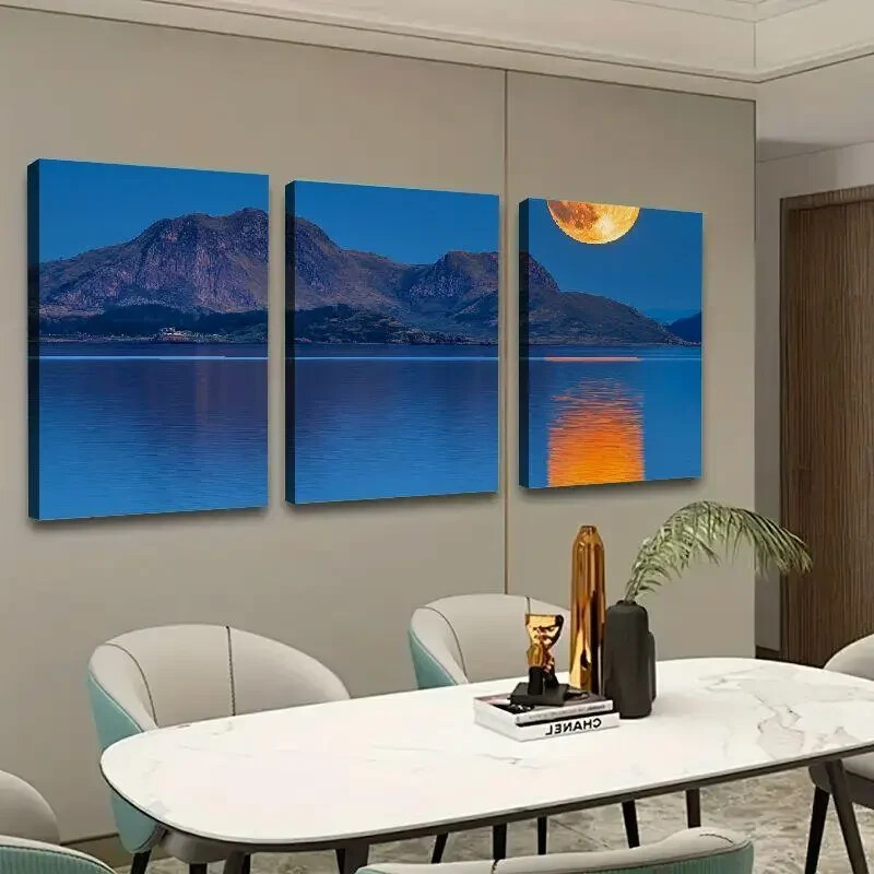 3pcs  Moon on the Sea Canvas Wall Art  Canvas Unframed